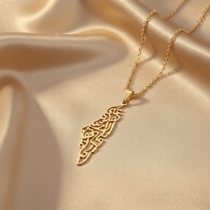 Noor Palestine Calligraphy Map Necklace